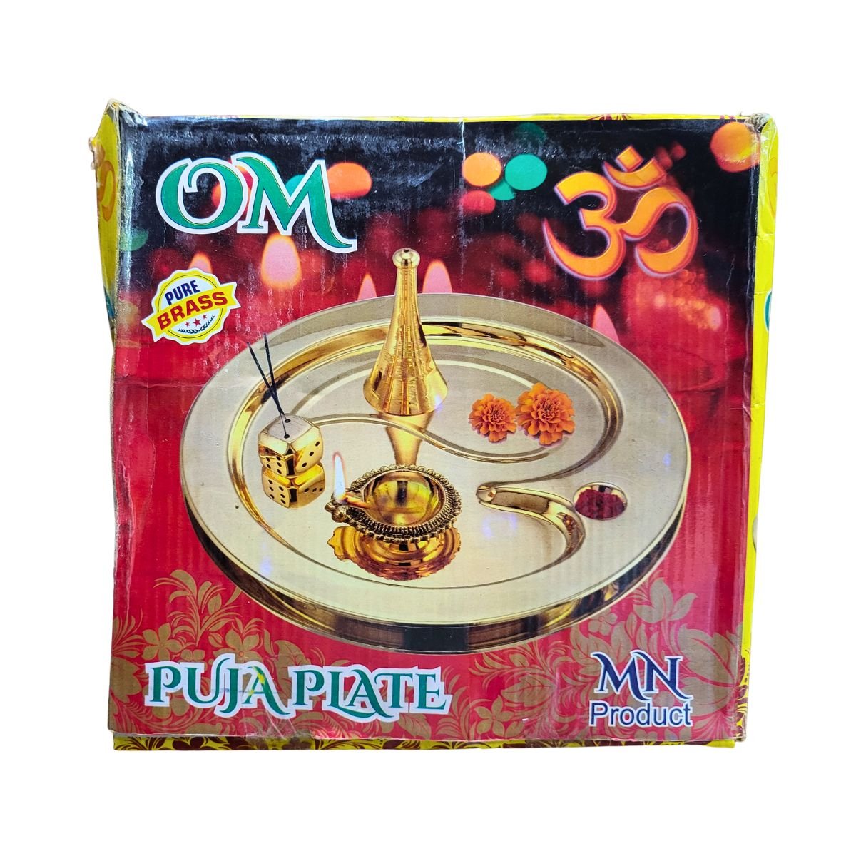 Om Pooja Plate Pure Brass Pooja Set Medium - Pooja Item | Desimart