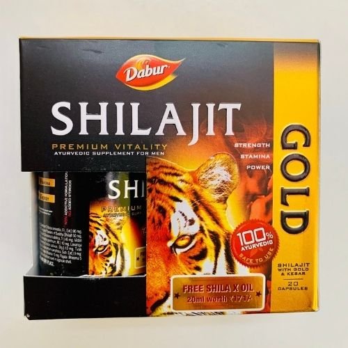 Dabur shilajit Gold With Kesar 20 Capsules And Free Oil 20ml - Health Plus | Desimart