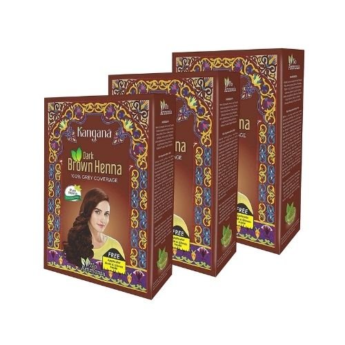 Kangana Dark Brown Henna 100% Grey Coverage 60g (Pack Of 3) - Hair Care | Desimart