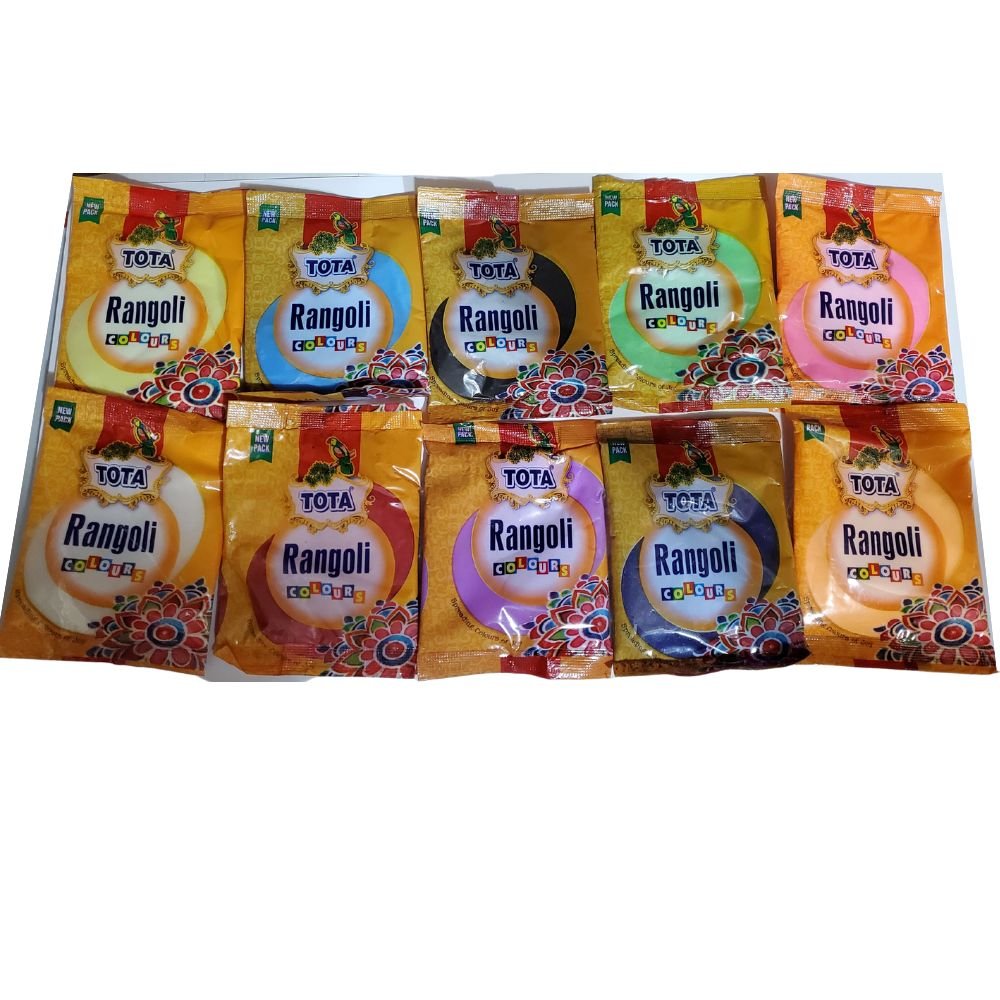 Resuable Happy Diwali Rangoli Stencils 12 Inch With 10 Pouches of Rangoli Colour - Singh Cart