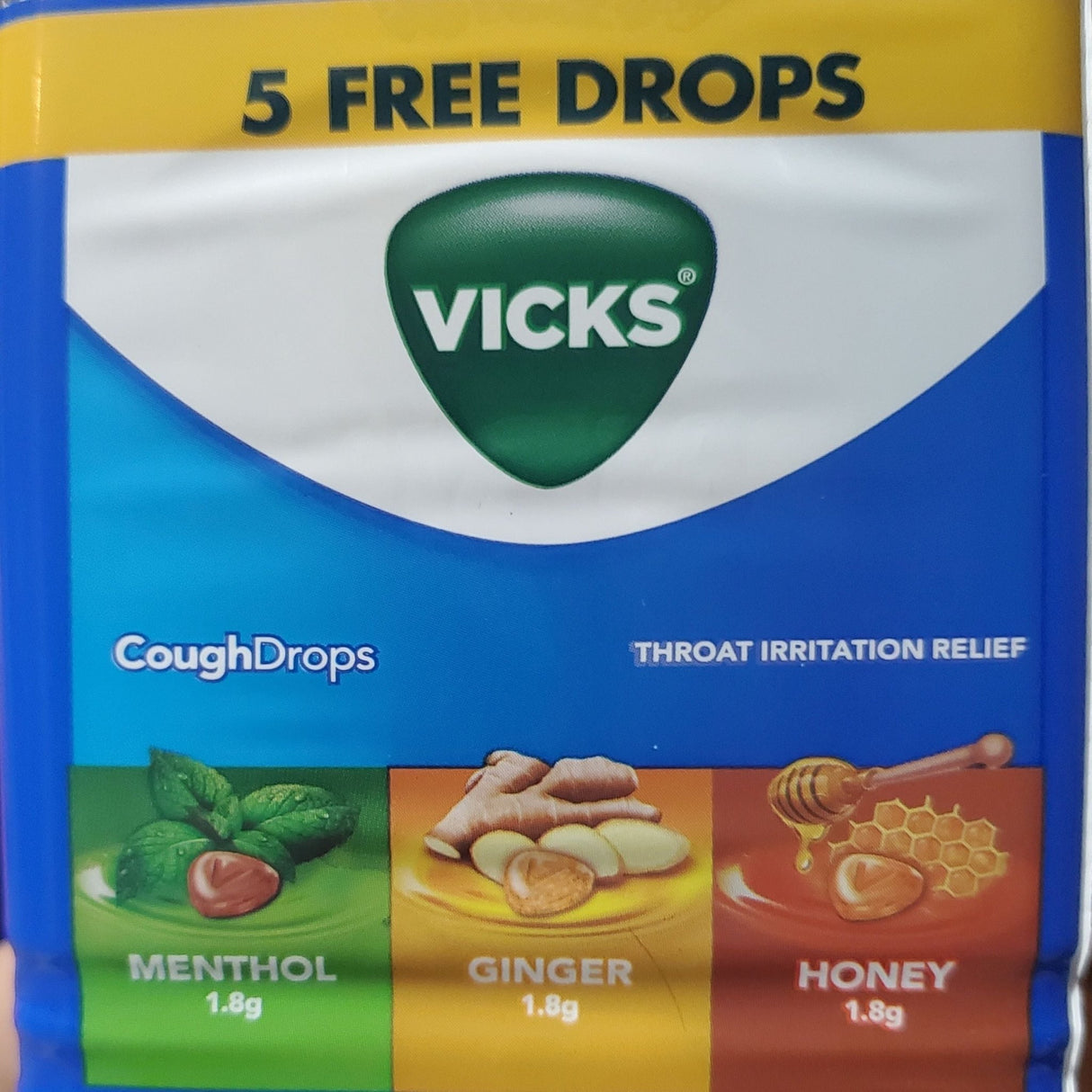 Vicks CoughDrops Candy Throat Irritation Relief Menthol Honey Ginger 50 Candies - Singh Cart