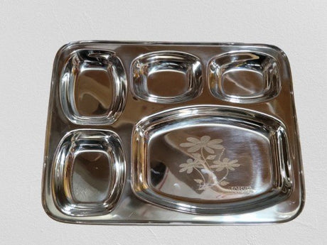 Stainless Thali Plate 5 Compatments Heavy Quality Big Size - utencils | Desimart