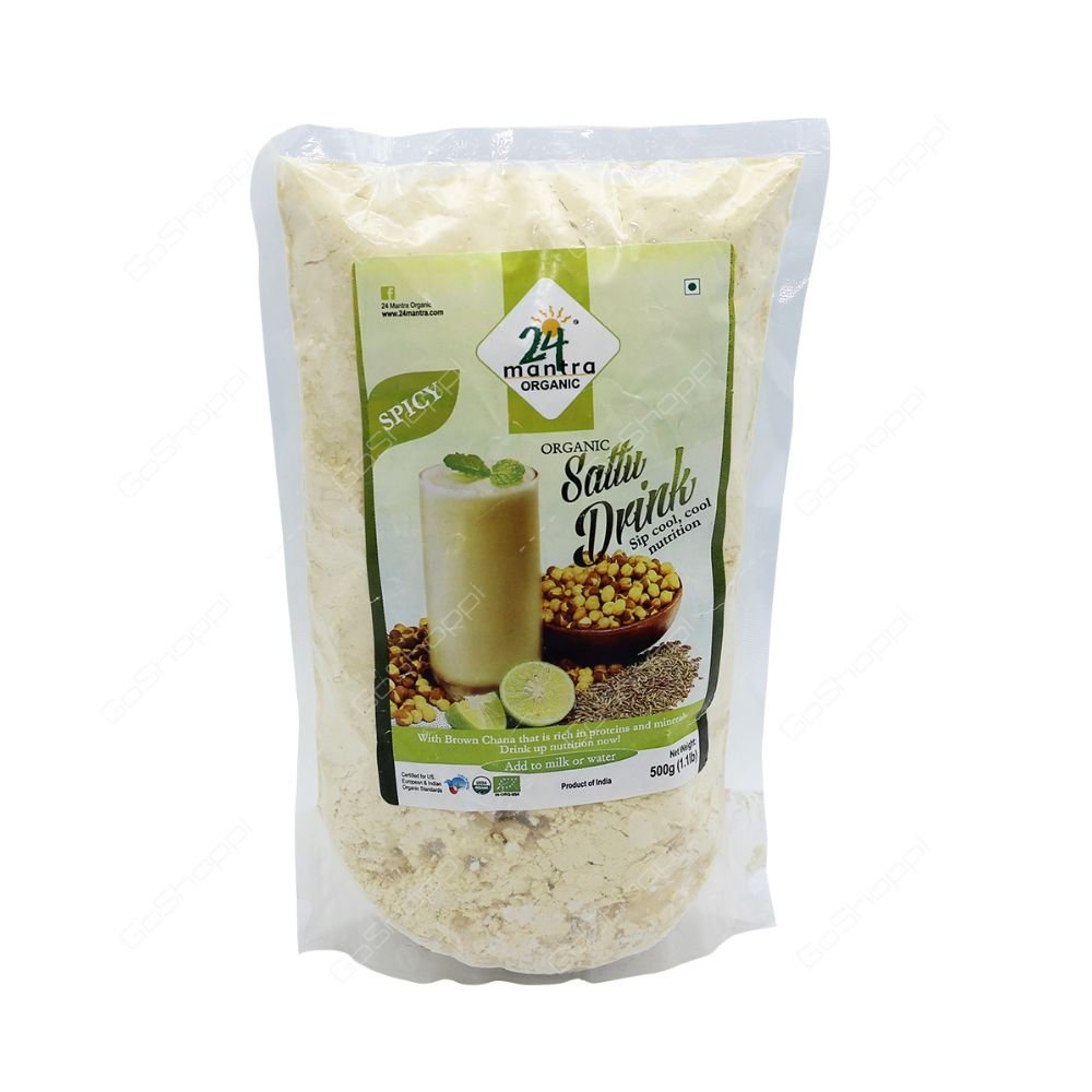 24 Mantra Organic Sattu Drink Spicy 500g (1.1Lbs) - Drink Mix | Desimart