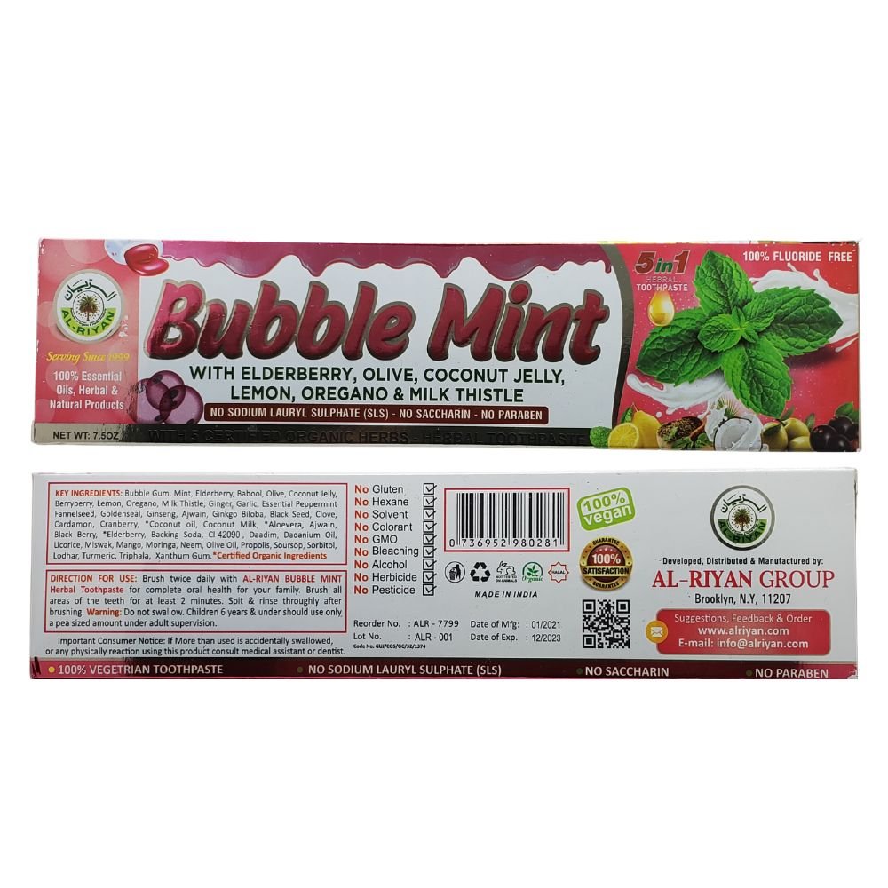 Alriyan Bubble Mint Toothpaste Vegan Fluoride Free 7.5oz - Oral care | Desimart