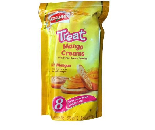 Britannia Treat Mango Creams Flavored Cream Cookies 288 Grams - Cookies & snacks | Desimart