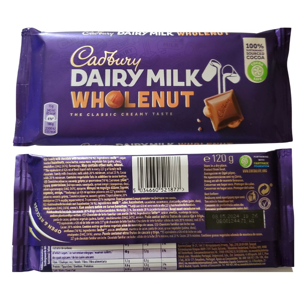 Cadbury Diary Milk Wholenut Chocolate 120g - Chocolate | Desimart