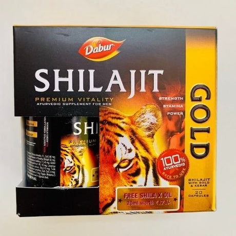 Dabur shilajit Gold With Kesar 20 Capsules And Free Oil 20ml - Health Plus | Desimart