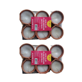 Decorative Hand Made Clay Diyas With Wax For Diwali Pooja Decoration (Set of 6) - Singh Cart