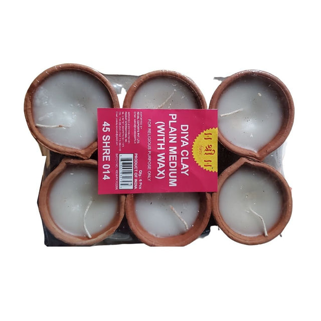 Decorative Hand Made Clay Diyas With Wax For Diwali Pooja Decoration (Set of 6) - Incense & Dhoop | Desimart