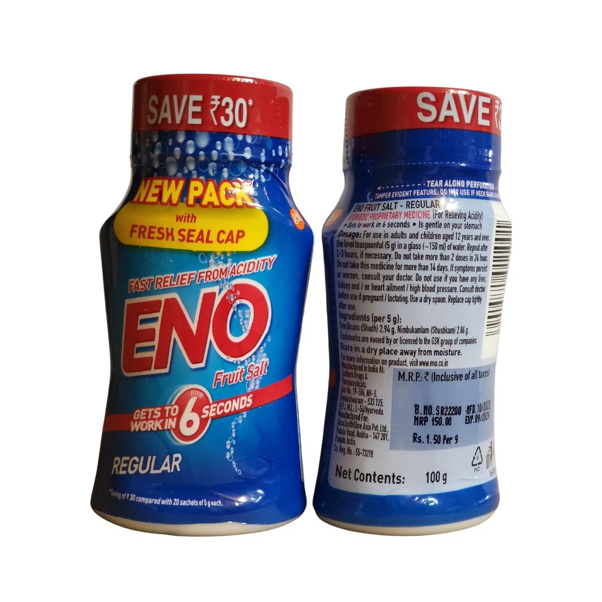 Eno Regular Fast Relief From Acidity Fruit Salt 100g (3.5oz) - Health Plus | Desimart