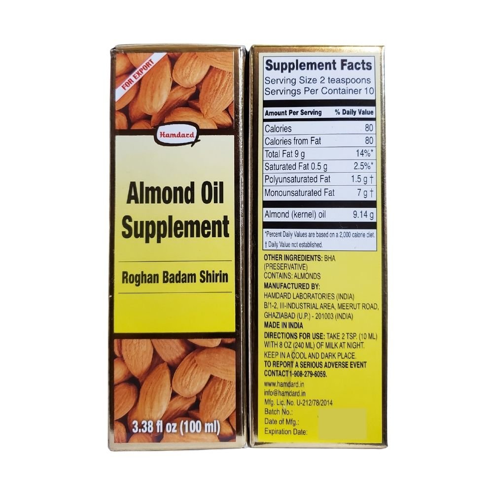 Hamdard Roghan Badam Shirin Almond Oil 100% Pure 100ml (3.38 fl. oz) - Health Plus | Desimart