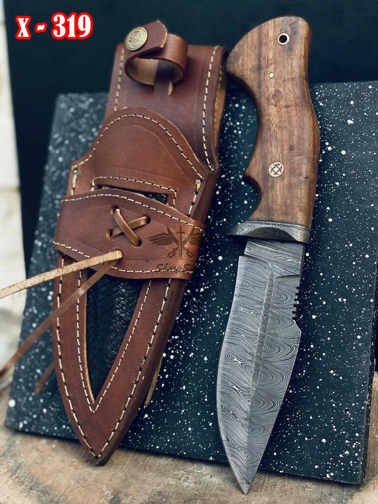 handmade Damascus Steel fixed blade knife ideal survival bowie knife with leather sheath - survival knife | Desimart