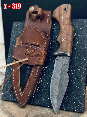 handmade Damascus Steel fixed blade knife ideal survival bowie knife with leather sheath - survival knife | Desimart
