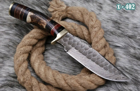 Handmade Forged Damascus Steel Knives Fixed Blade Hunting Knife Stagantler’s Handle - Hunting outdoor camping | Desimart