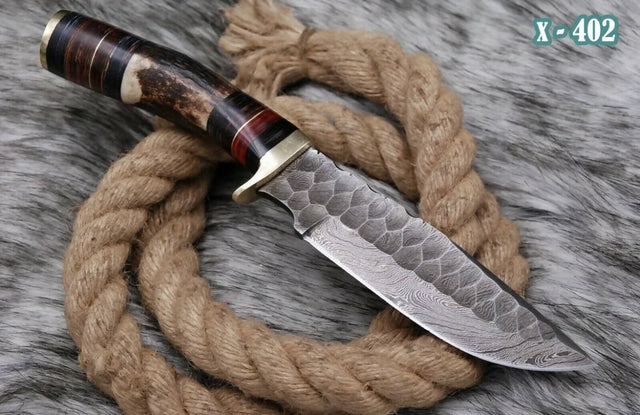 Handmade Forged Damascus Steel Knives Fixed Blade Hunting Knife Stagantler’s Handle - Hunting outdoor camping | Desimart