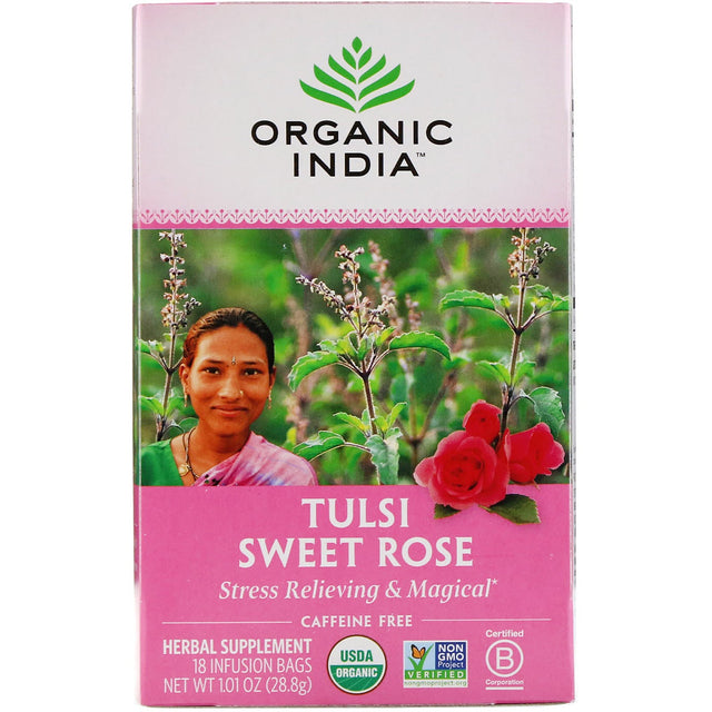Organic India Tulsi Sweet Rose 18 Infusion Bags - Tea & Coffee | Desimart