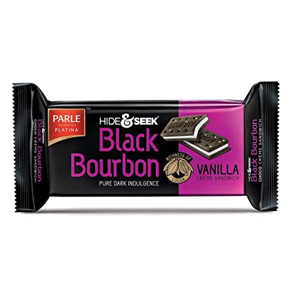 Parle Hide & Seek Black Bourbon Vanilla Cream Sandwich Biscuits 100g - Cookies & snacks | Desimart