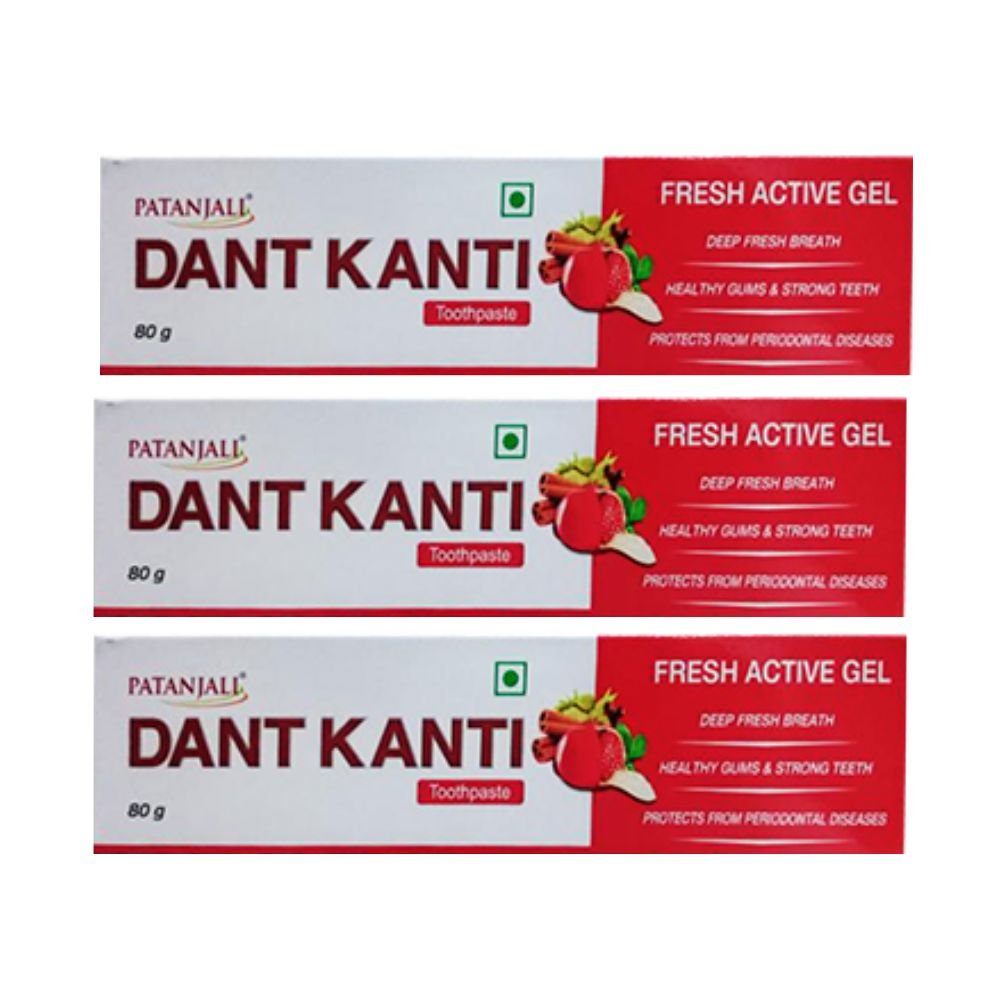 Patanjali Dant Kanti Toothpaste Fresh Active Gel Red 80g (Pack of 3) - Oral care | Desimart