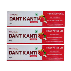 Patanjali Dant Kanti Toothpaste Fresh Active Gel Red 80g (Pack of 3) - Oral care | Desimart