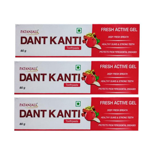 Patanjali Dant Kanti Toothpaste Fresh Active Gel Red 80g (Pack of 3) - Oral care | Desimart