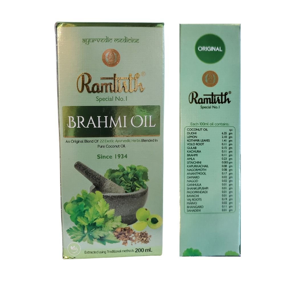 Ramtirth Brahmi Oil Ayurvedic Herbs Blended In Pure Coconut Oil 200ml - Hair Care | Desimart