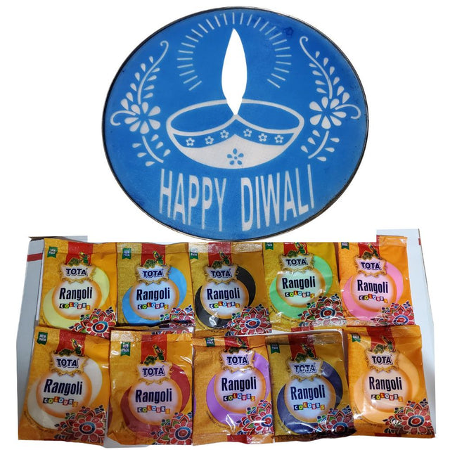 Resuable Happy Diwali Rangoli Stencils 12 Inch With 10 Pouches of Rangoli Colour - Home & Kitchen | Desimart