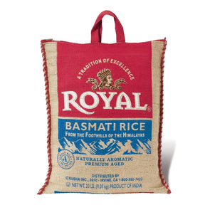 Royal Basmati Rice Naturally Aromatic Premium Aged Jute Bag 20lbs (9.07kg) - Atta | Desimart