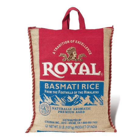 Royal Basmati Rice Naturally Aromatic Premium Aged Jute Bag 20lbs (9.07kg) - Atta | Desimart