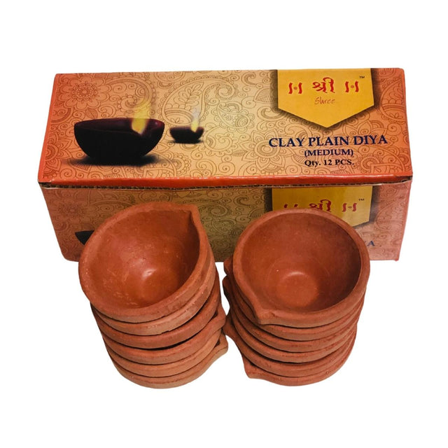Clay Plain Diya Medium Diyas For Diwali Pooja Decoration (12 Pieces) - Incense & Dhoop | Desimart