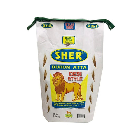Sher Atta Desi Style Durum Atta Green Bag 20 lb - Atta | Desimart
