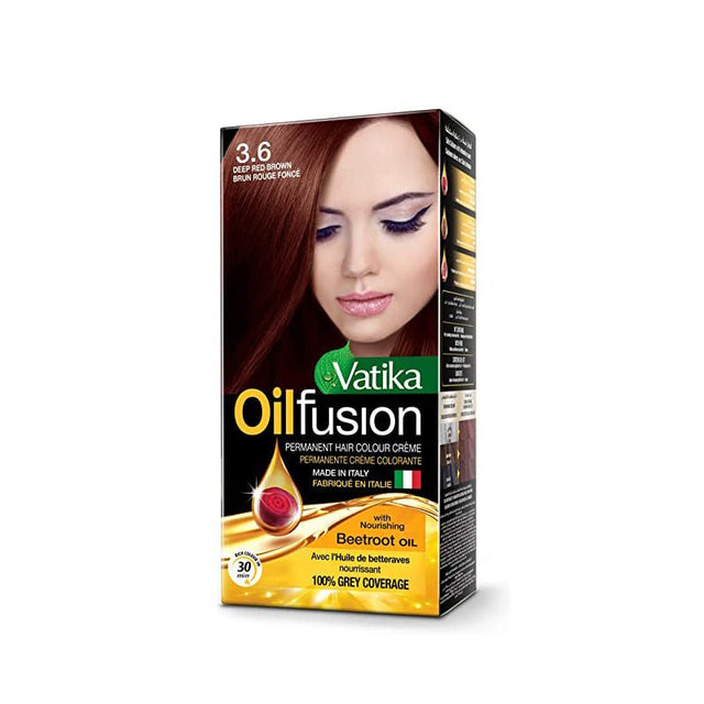 Dabur Vatika Oilfusion Permamnent Hair Colour Creme (3.6) Deep Red Brown 100ml - Hair Care | Desimart
