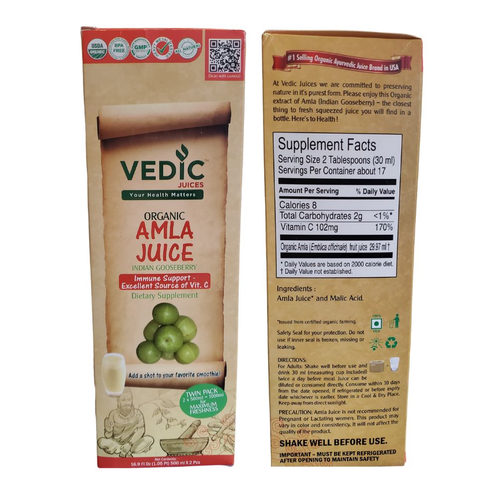 Vedic Organic Amla Juice Indian Gooseberry For Immune Support 1000ml - Beverages | Desimart