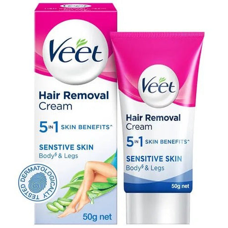 Veet Hair Removal Cream For Sensitive Skin 5in1 Skin Benefits 50g - Wax | Desimart