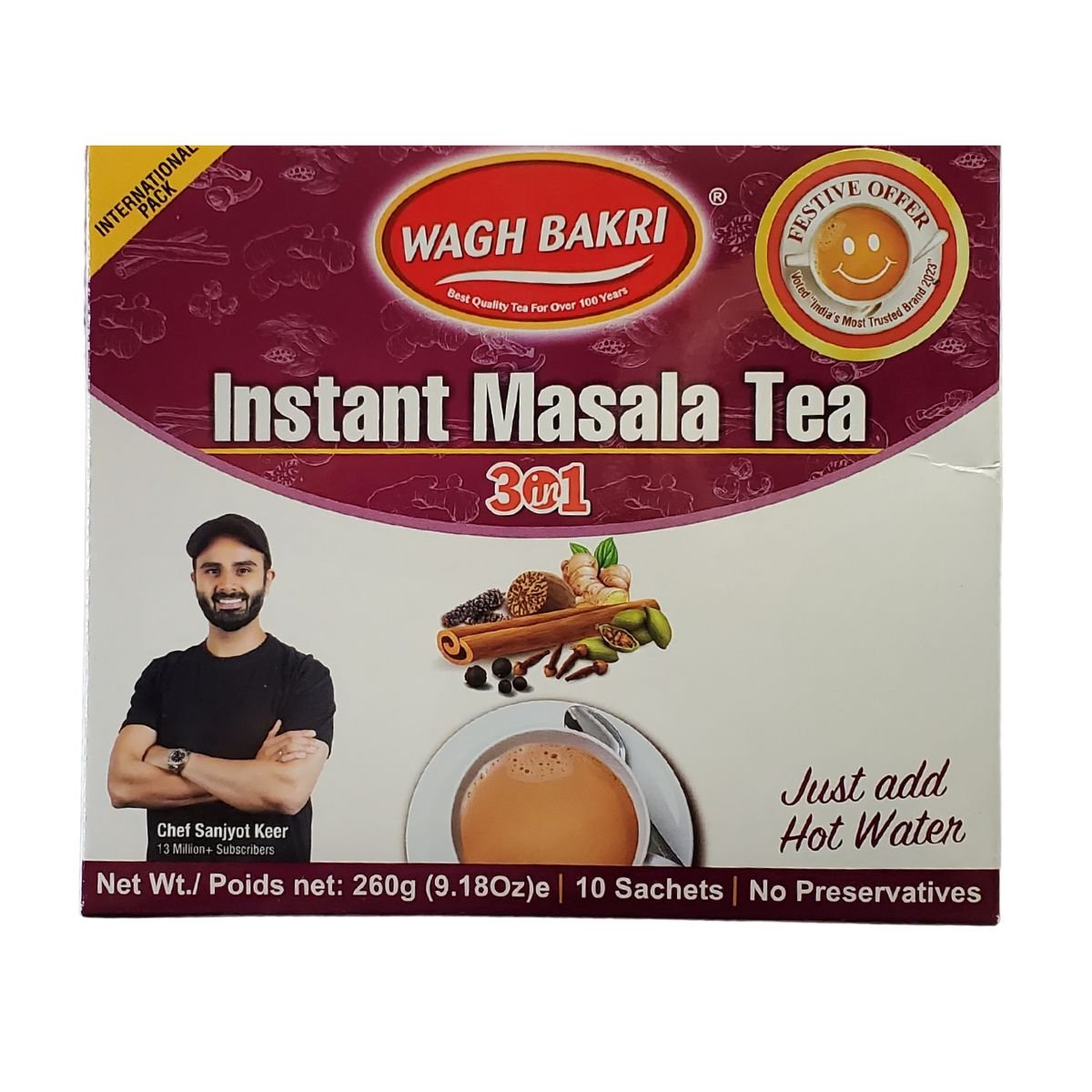 Wagh Bakri Instant Masala Tea Bags 3in1 Premix 260g - Tea & Coffee | Desimart