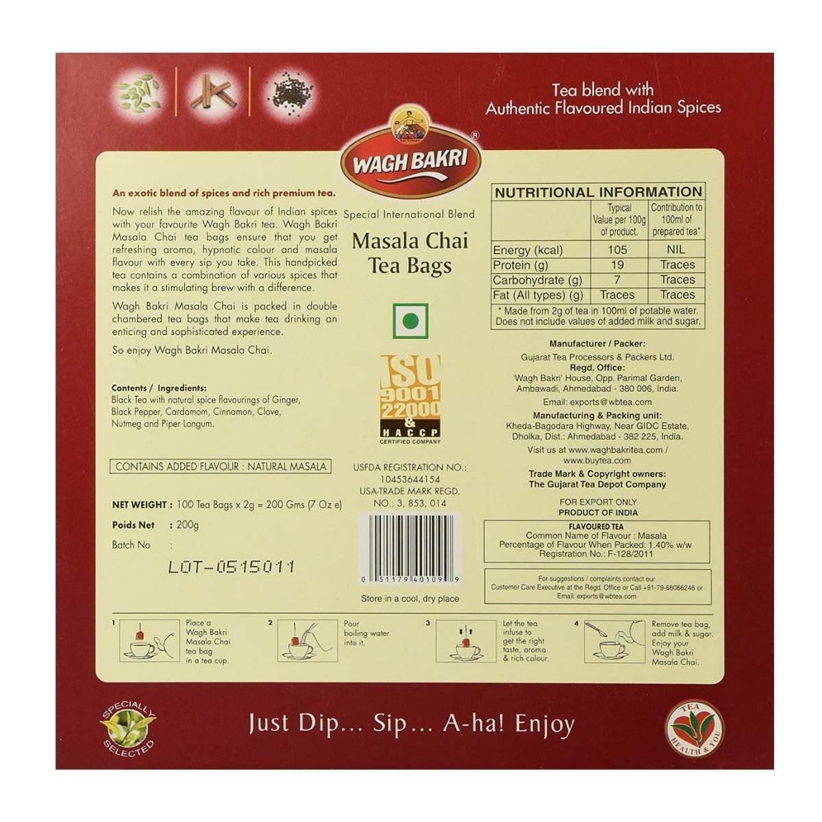 Wagh Bakri Masala Chai 100 Tea bags(Pack of 3) 200 g each - Singh Cart