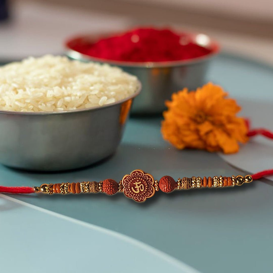 Wooden Finish Oom Rakhi With Blessings For Brother - Rakhi | Desimart
